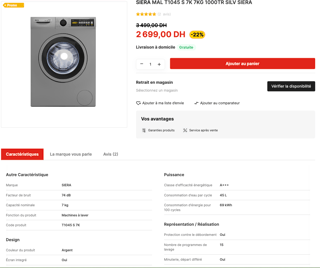 SIERA Machine à laver T1045 S 7K - 7KG - 1000TR SILV SIERA