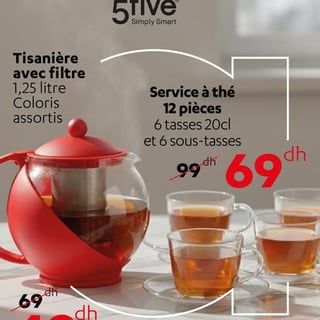 Tisanière avec filtre 1,25 litre Coloris assortis