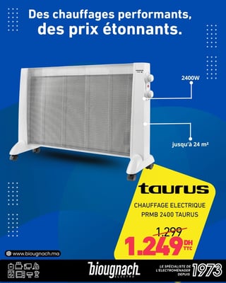 Chauffage électrique Taurus PRMB 2400 Taurus - Des chauffages performants, des prix étonnants.