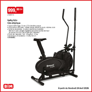 Vélo Élliptique Dynamic R-102N avec Écran LCD