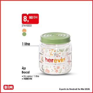 Bocal verre 1L HEREVIN