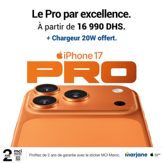 iPhone 17 Pro à partir de 16 990 DH + Chargeur 20W Marjane