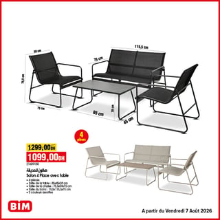 Salon de jardin 4 places avec table BIM