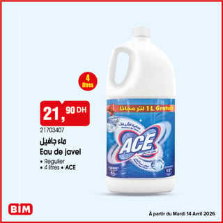 Eau de Javel ACE 4L + 1L Gratuit BIM