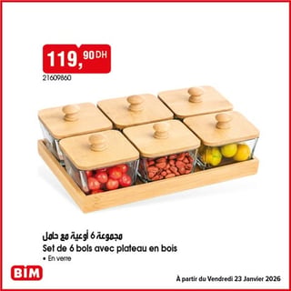 Set de 6 bols avec plateau en bois