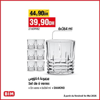 Set 6 Verres DIAMOND 6x364ml BIM - À partir du 1er Mai