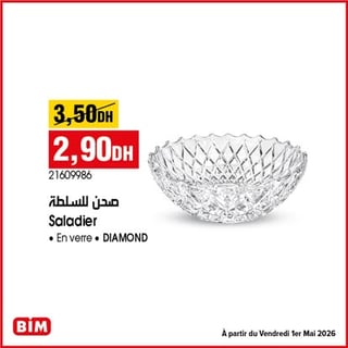 Saladier en Verre DIAMOND BIM - À partir du 1er Mai