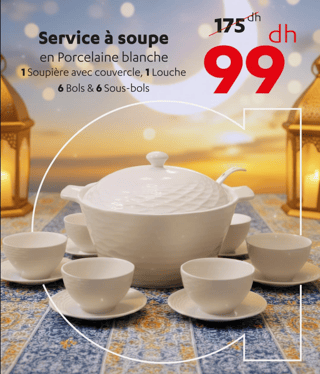 Service à soupe en Porcelaine blanche