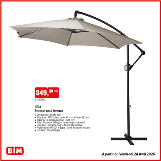 Parasol Déporté pour Terrasse Ø300cm Manivelle BIM