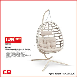 Chaise Suspendue Pliable avec Structure Beige BIM