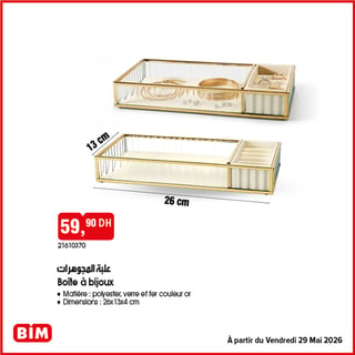 Boîte à bijoux verre et fer couleur or BIM