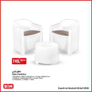 Salon d'Extérieur 2 Chaises + Table Polypropylène Blanc