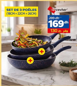 Set de 3 poêles Hascevher 18/22/26 cm