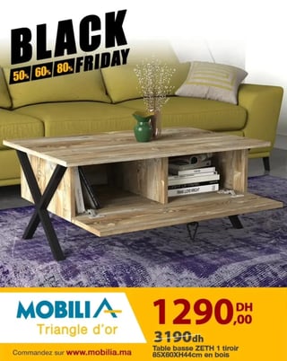 Table basse ZETH 1 tiroir - Table basse en bois
